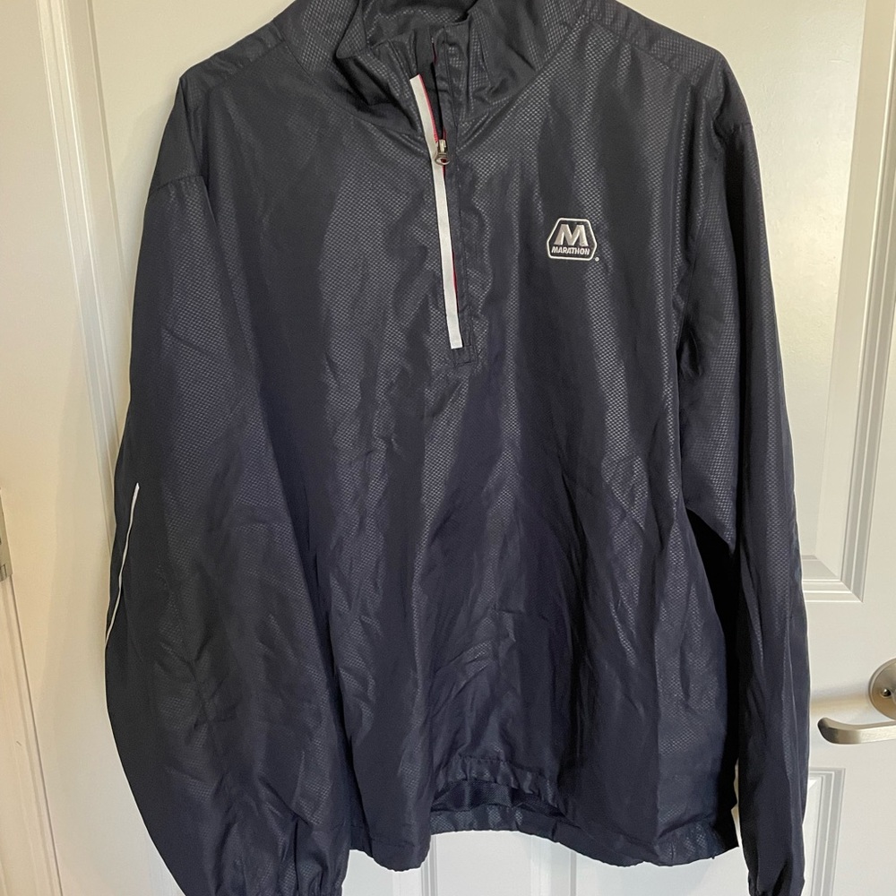 Navy Blue 3/4 zip size large “Marathon” windbreaker